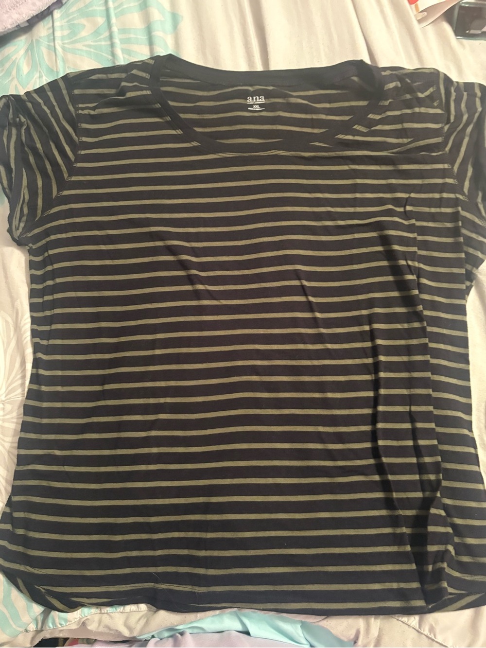 a.n.a Olive and Black Striped Short Sleeve Tee